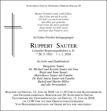 Traueranzeige von Ruppert Sauter