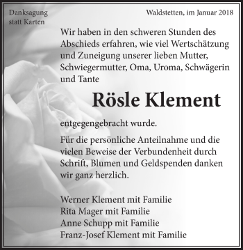 Traueranzeige von Rösle Klement