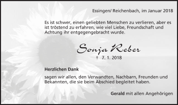 Traueranzeige von Sonja Reber von Schwäbische Post