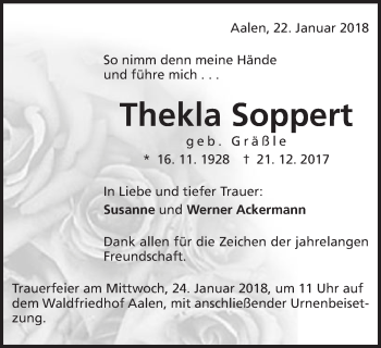 Traueranzeige von Thekla Soppert von Schwäbische Post