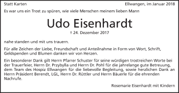 Traueranzeige von Udo Eisenhardt von Schwäbische Post