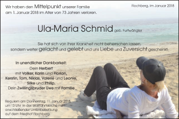 Traueranzeige von Ula-Maria Schmid von Schwäbische Post