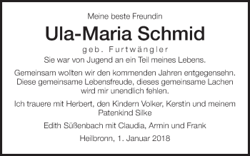 Traueranzeige von Ula-Maria Schmid von Schwäbische Post