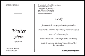 Traueranzeige von Walter Stein  von Gmünder Tagespost