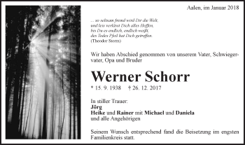 Traueranzeige von Werner Schorr von Schwäbische Post