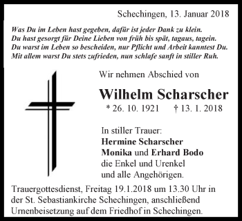 Traueranzeige von Wilhelm Scharscher von Gmünder Tagespost