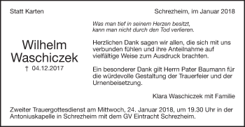 Traueranzeige von Wilhelm Waschiczek von Schwäbische Post
