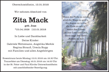 Traueranzeige von Zita Mack von Schwäbische Post