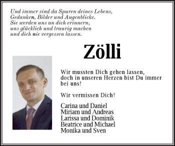 Traueranzeige von Zölli  von Schwäbische Post