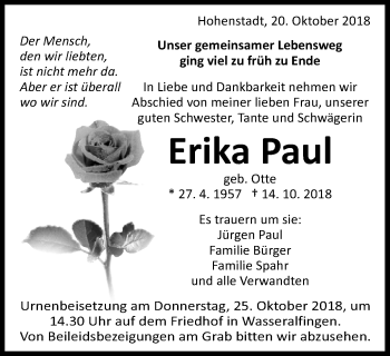 Traueranzeige von Erika Paul von Schwäbische Post