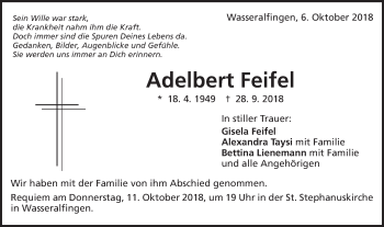 Traueranzeige von Adelbert Feifel von Schwäbische Post