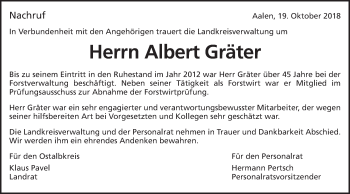 Traueranzeige von Albert Gräter von Schwäbische Post