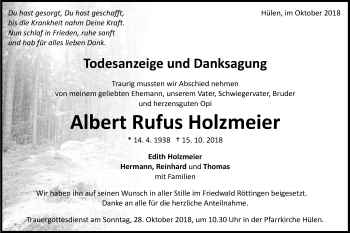 Traueranzeige von Albert Rufus Holzmeier von Schwäbische Post
