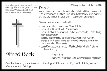 Traueranzeige von Alfred Beck von Schwäbische Post