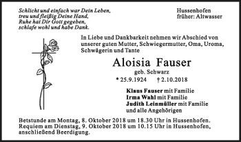 Traueranzeige von Aloisia Fauser von Gmünder Tagespost