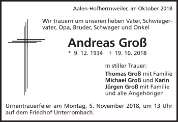 Traueranzeige von Andreas Groß von Schwäbische Post