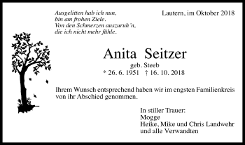 Traueranzeige von Anita Seitzer von Gmünder Tagespost