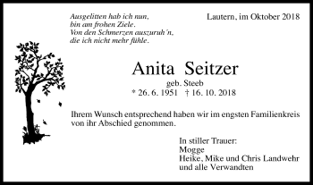 Traueranzeige von Anita Seitzer