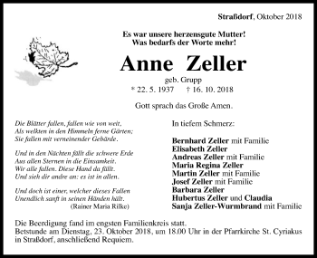 Traueranzeige von Anne Zeller