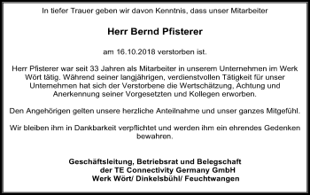 Traueranzeige von Bernd Pfisterer von Schwäbische Post