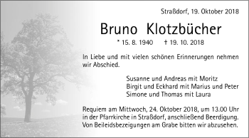 Traueranzeige von Bruno Klotzbücher von Gmünder Tagespost