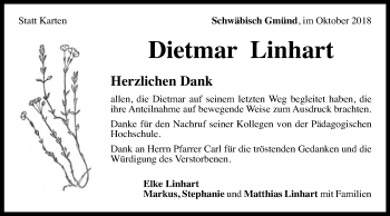 Traueranzeige von Dietmar Linhart