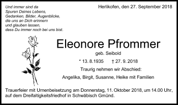 Traueranzeige von Eleonore Pfrommer von Gmünder Tagespost