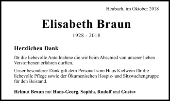 Traueranzeige von Elisabeth Braun von Gmünder Tagespost