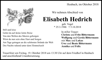 Traueranzeige von Elisabeth Hedrich von Gmünder Tagespost