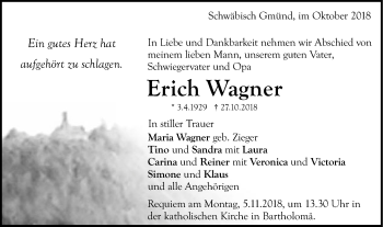 Traueranzeige von Erich Wagner von Gmünder Tagespost