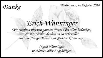 Traueranzeige von Erich Wanninger von Schwäbische Post