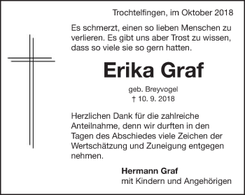 Traueranzeige von Erika Graf von Bopfinger Stadtanzeiger