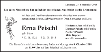 Traueranzeige von Erna Peischl von Gmünder Tagespost