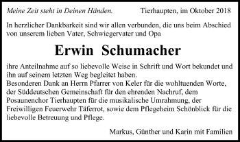 Traueranzeige von Erwin Schumacher von Gmünder Tagespost