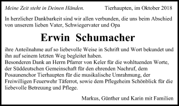 Traueranzeige von Erwin Schumacher