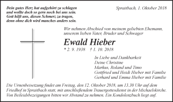 Traueranzeige von Ewald Hieber von Gmünder Tagespost