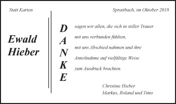 Traueranzeige von Ewald Hieber von Gmünder Tagespost