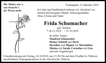 Traueranzeige von Frida Schumacher