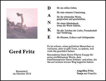 Traueranzeige von Gerd Fritz von Gmünder Tagespost