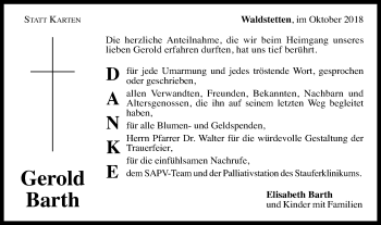 Traueranzeige von Gerold Barth von Gmünder Tagespost