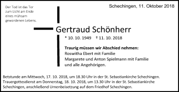 Traueranzeige von Gertraud Schönherr