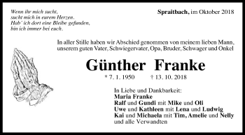 Traueranzeige von Günther Franke