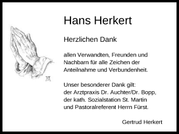 Traueranzeige von Hans Herkert von Schwäbische Post