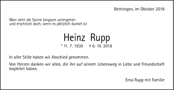 Traueranzeige von Heinz Rupp