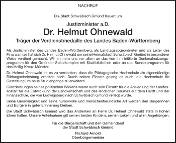 Traueranzeige von Helmut Ohnewald