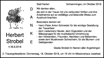Traueranzeige von Herbert Strobel von Schwäbische Post
