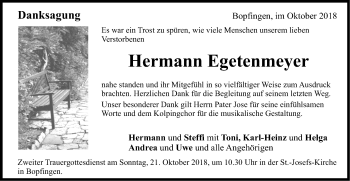 Traueranzeige von Hermann Egetenmeyer von Schwäbische Post