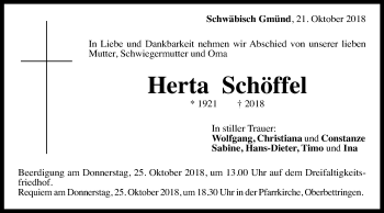 Traueranzeige von Herta Schöffel