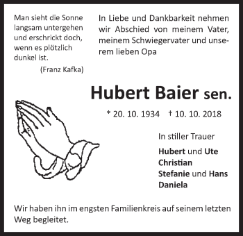 Traueranzeige von Hubert Baier von Schwäbische Post