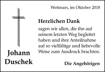 Traueranzeige von Johann Duschek von Gmünder Tagespost